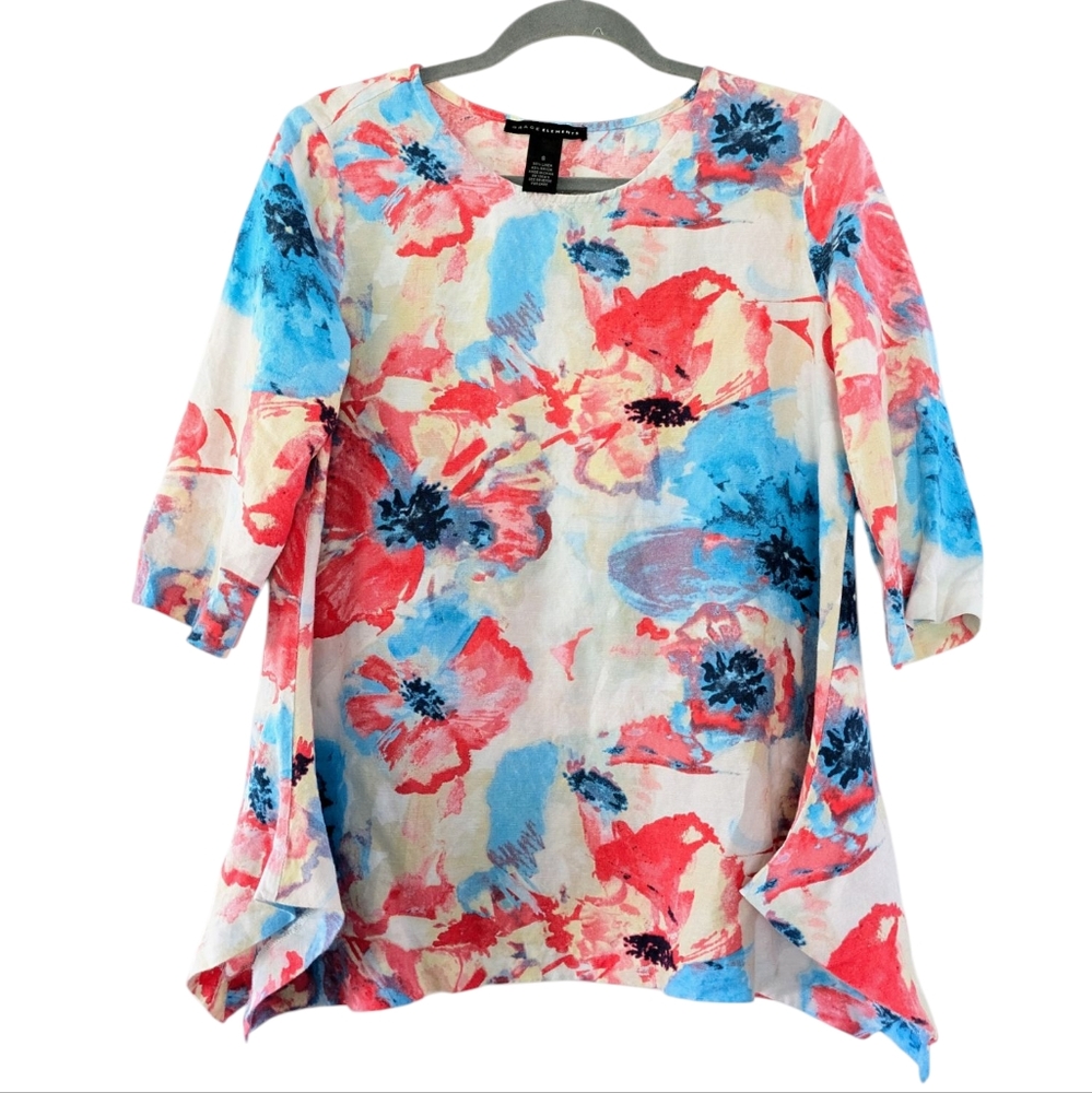 Grace Elements Linen Blend Tunic Top Sz Small Colorful Boho Spring relaxed fit